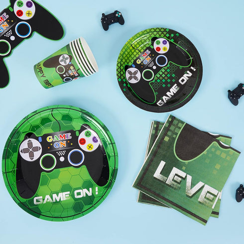 WERNNSAI Video Game Party Tableware Set - Gaming Supplies for Boys Birthday, Serves 16 Guests, 64 PCS