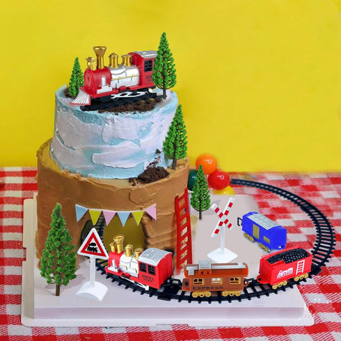RASSLISA 21PCS Train Cake Decorations Train Cake Toppers Train Birthday Party Supplies Mini Train Toys Train Track