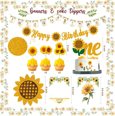 Hombae 132 1st Sunflower First Party Decorations, PCs Sunflower Birthday Decorations Backdrop Balloon Garland Monthly