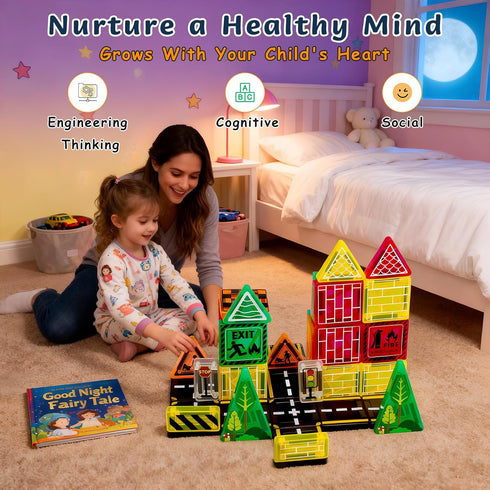 Tiles,42PCS 3+,Magnet Magnetic Magnetic Building Blocks with Metal Storage Box,Magnetic Tiles for Kids Ages Tiles