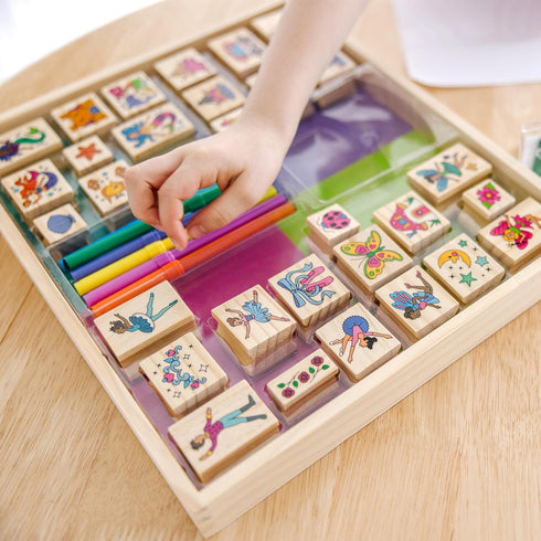 Set (30 6 2 2-Color Set Melissa & Doug Deluxe Wooden Stamp and Coloring Fairy Tale Stamps, Markers, Durable Stamp Pads)