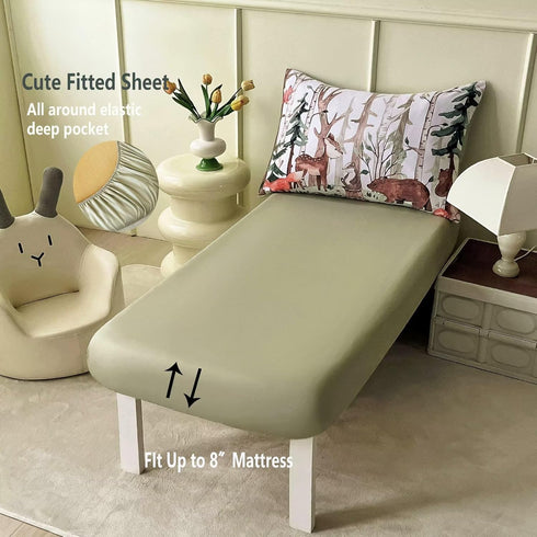CKOU CCOO 4 Set, Set Set Pieces Woodland Animal Toddler Bedding Forest Deer Bear Fox Bed Comforter for Boys Girls, Cute