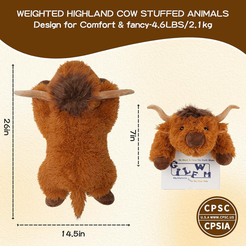 26" 5 Lbs GILFWM Weighted Stuffed Animals Highland Cow, Heatable and Coolable Weighted Plush with Microwavable Heating
