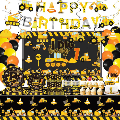 Wedec 162 Pcs Construction 1st Birthday Party Supplies Dump Truck One Tableware Includes