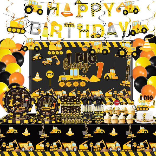 Wedec 162 Pcs Construction 1st Birthday Party Supplies Dump Truck One Tableware Includes