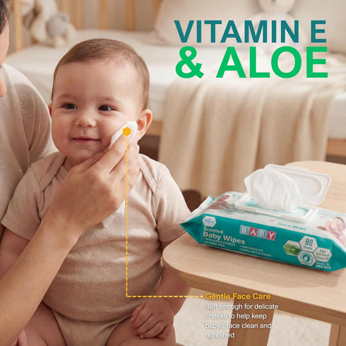 24 Pack (80 MED PRIDE Scented Baby Wipes, Wipes Each), Aloe & Vitamin E, Alcohol Free, Paraben Free, Soft & Strong Baby