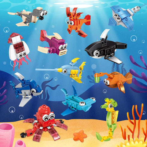 12 Packs 36 Sets 6-12 ZIYOSTAR Kinds of Marine Animals Building Blocks Toy, DIY Marine Animals Building Blocks