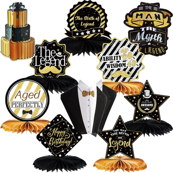 Tenare 10 Pieces The Man The Myth The Legend Centerpiece Birthday Decorations, Honeycomb Table Decor for Vintage Party