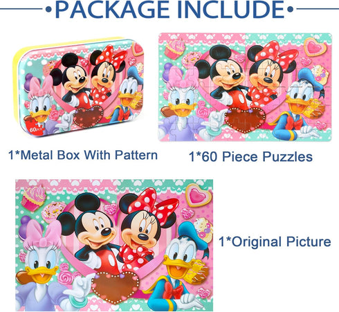 LELEMON 60 Piece Puzzles for Kids Ages 4-8, Educational Learning Jigsaw Toys in a Metal Box for Girls and Boys.