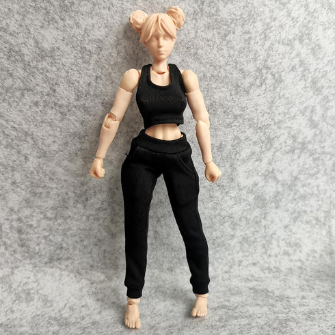 1/12 Scale Figure Clothes - Vest T-shirt + Pocket Pants for 1:12 6inch Female TBL Action Figure Doll (Black)
