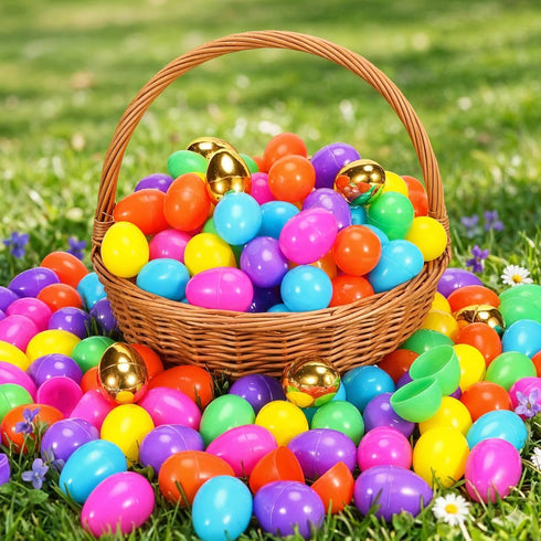 104 Count 2.3 Inch Taboom Bulk Easter Plastic Eggs Empty Colored & Gold Fillable Egg with Strong Snap-Tight Seal