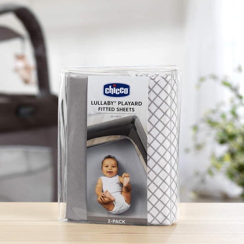 Chicco Lullaby Playard Sheets, Grey Diamond 2-Pack, Grey/White