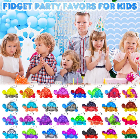 Pop Fidget Toys Bulk, 30 PCS Mini Pop Keychain Turtle Toys, Sensory Fidget Toy Pack for Kids Classroom Prizes