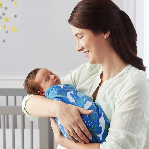 2 Pack 47 47-inch BreathableBaby Active Swaddle Blanket & Wrap Narwhal and Gold Dots, Lightweight Premium Activewear
