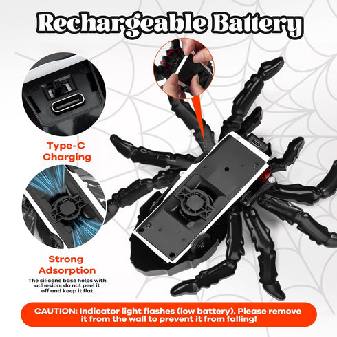 Nurcazo 3+ Remote Control Spider, Wall Climbing Spider with LED Red Eyes, Climbs Smooth Walls & Ceilings, RC Creepy