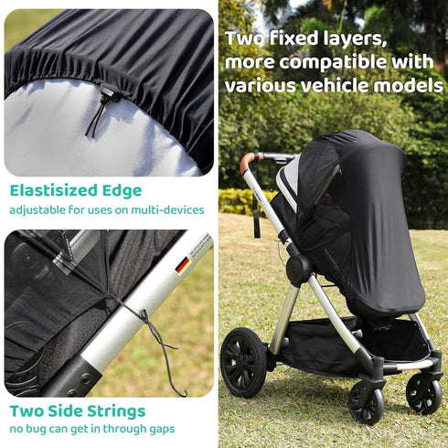 Stroller Sun Shade Cover, Baby Car Seat Carrier Sunshade, Dark Shade Cuts 96% UV Rays