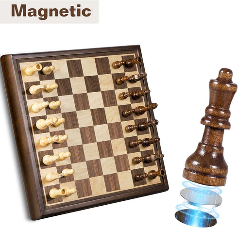 2 1 Set 13" 60 12 2 ELONGDI in Magnetic Chess & Chinese Checkers Wooden Board Game with Storage Drawer and Glass