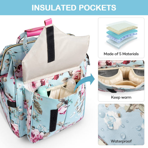 Backpack, Pack LitBear Diaper Bag Large Capacity Multifunction Nappy Bags, Waterproof Baby Bag Floral Insulated Sturdy