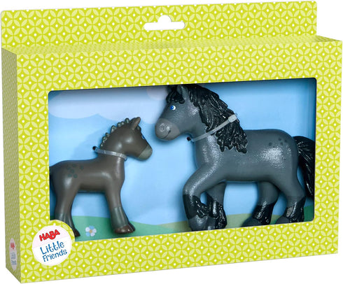 Momma Playset HABA Little Friends and Baby - Cassandra Horse and Cleo Foal Chunky Plastic Farm Animal Toy Figures