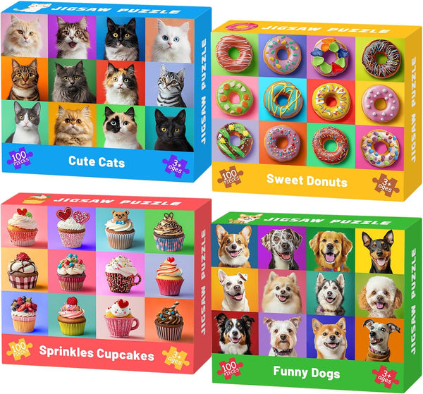 Ciesa 4 Packs 100 Piece Puzzles for Kids Ages 4-6 6-8 8-10, Dogs