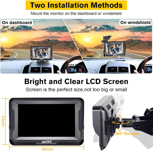 AMTIFO 2Mins 360 Baby Car Camera Easy Install: Clear Night Vision Plug-Play Backseat Camera Rotation Rear Facing Car