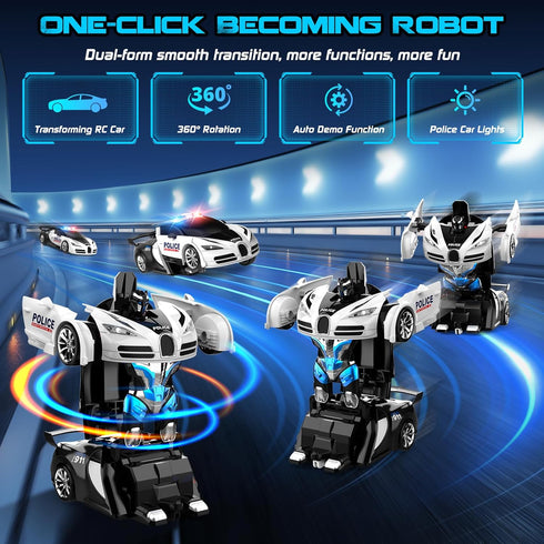 360 2.4GHZ, Remote Control Car, One-Click Becoming Robot Transforming Toys Car for Boys, Smooth Deformation, Demo Mode
