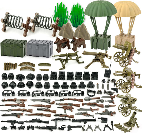 Military Weapons Pack, WW2 Army Gear Kit, Bricks Accessories Set for Soldier Figures, Compatible with Major Brands
