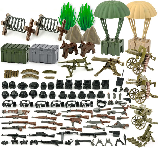 Military Weapons Pack, WW2 Army Gear Kit, Bricks Accessories Set for Soldier Figures, Compatible with Major Brands