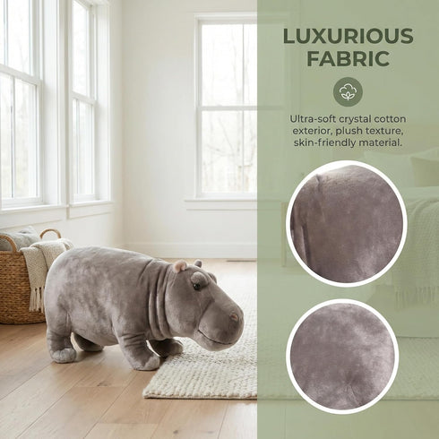 Frankiezhou Home 14 Realistic Hippo Plush Toy - Simulation Standing Hippopotamus Stuffed Animal, Soft Wild Animals