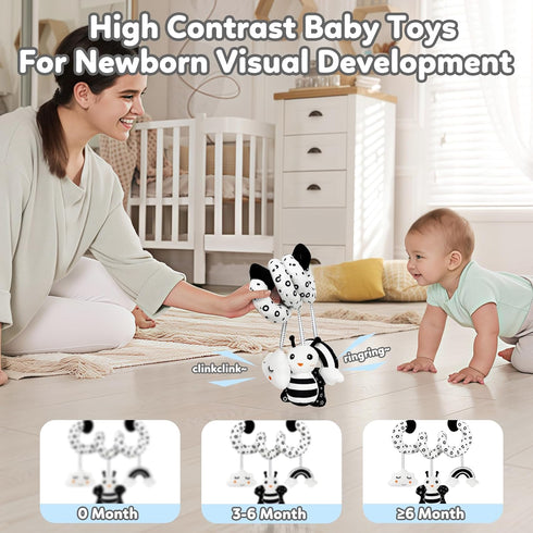 0-6 0 3 6 9 Car Seat Toy,Stroller Toys,Car Seat Toys for Babies months Boy Girl,Spiral Hanging Stroller Black and White