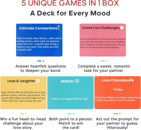 Happytalk 200+ 5-in-1 Couples Games for Date Night - Conversation Cards & Fun Challenges, Relationship Card Game