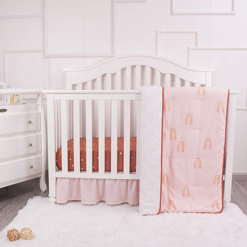 Set, 3 Sets, La Premura Boho Rainbow Baby Nursery Crib Bedding Piece Standard Size Crib Bedding Brown & Natural