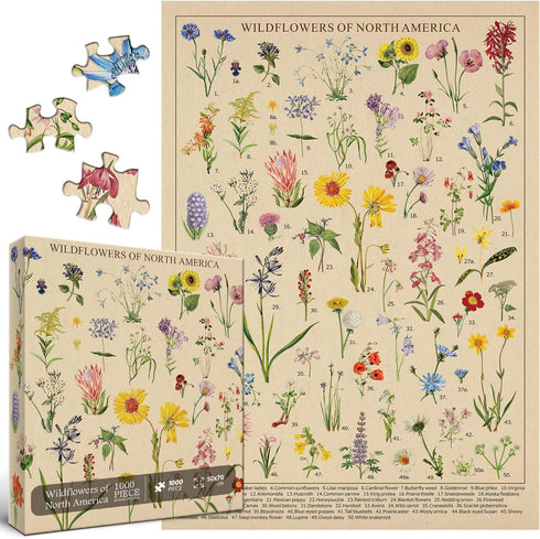 Vintage Wildflowers Puzzle 1000 Pieces for Adult, Botany Plant Flower Puzzle of North America