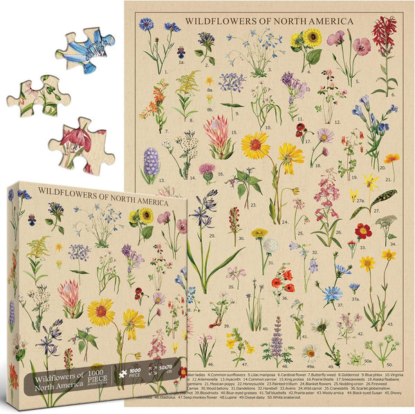 Vintage Wildflowers Puzzle 1000 Pieces for Adult, Botany Plant Flower Puzzle of North America