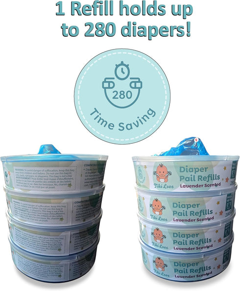 Generic 4 Pack, 1120 Diaper Pail Refill Bags Compatible with Diaper Genie Essentials Odor Lock, Lavender Scent, Holds