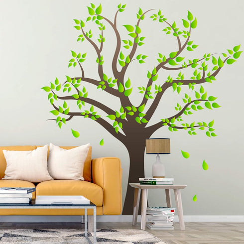 Amaonm Removable Cartoon Giant Brown Tree Wall Decals - DIY Leaves Wall Sticker for Nursery, Kids Room, Bedroom, Living