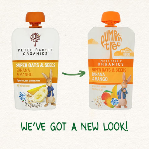 4 (Pack 10) Pumpkin Tree Peter Rabbit Organics Super Oats & Seeds, Puree Squeeze Pouch, Banana & Mango, Ounce