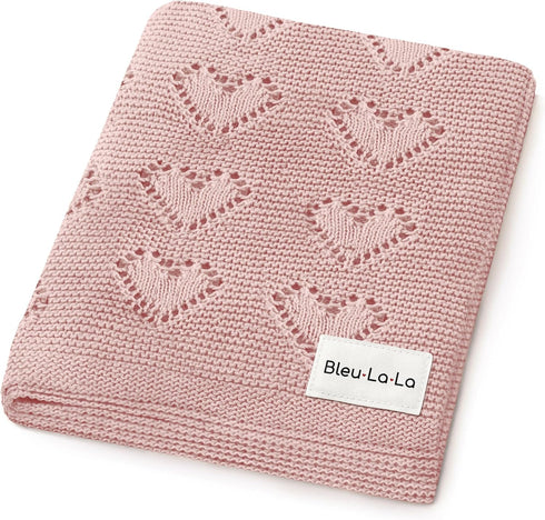 Heirloom Knit Heart Swaddling Blanket for Girls - 100% Luxury Cotton Baby