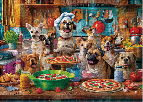 Dog Puppy Pizza Puzzles for Adults 1000 Pieces, Food Kitchen Jigsaw Puzzle, Animals Funny Puzzles