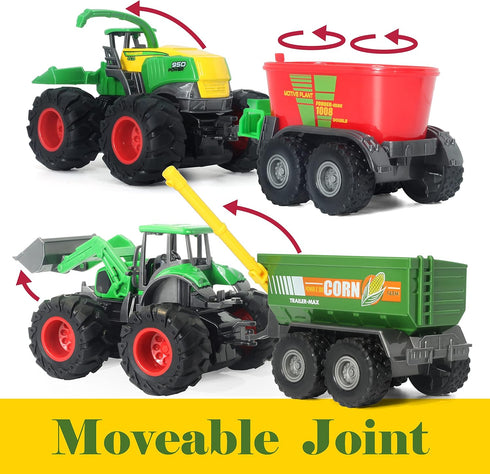 Set, 3-5, Die-cast Metal Toy Tractors with Trailer, Movable Parts & Realistic Details Rolling Monster Trucks Realistic