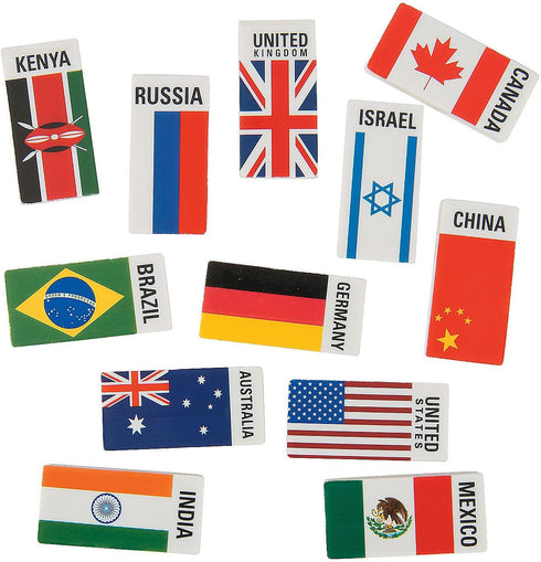 Fun Express Flags Around The World Erasers - 24 Pieces for VBS Vacation Bible School Supplies