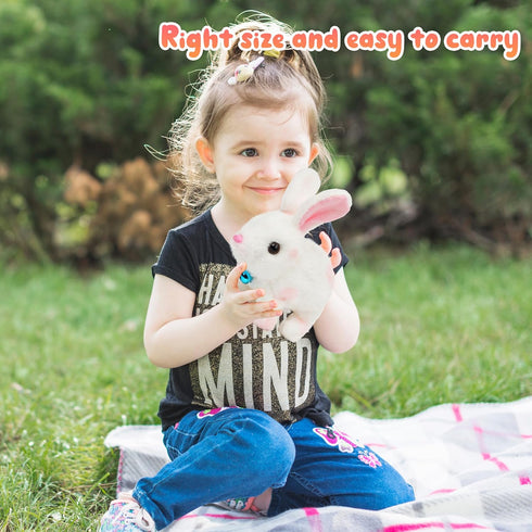 Easfan Walking Bunny Stuffed Animal, Interactive Jumping Spotted Rabbit Educational Plush Toy for Kids, 7''