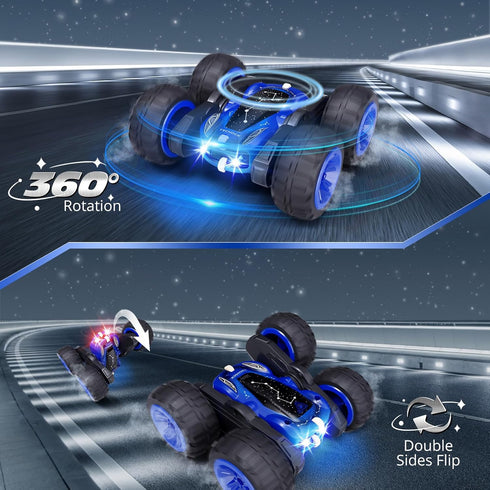 2.4GHz 4WD 360 6-8, 8-12 Tecnock Remote Control Car, RC Cars with USB-C Easy Charging, Double Sided Rotates and Flips