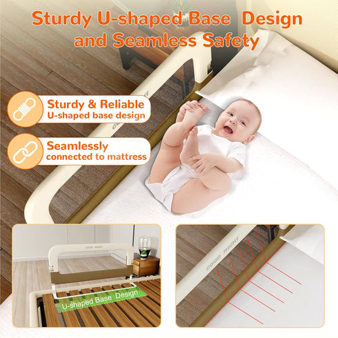Bed Guard Rail for Toddlers - 32" Adjustable & Folding Portable Bed Railing for Crib, Twin, Bunk, Full, Queen & King