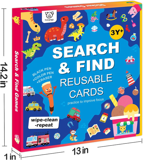 Preschool Learning Activities - Search and Find Books for Kids 3-6, Reusable Game with 16 Themes for Educational Fun