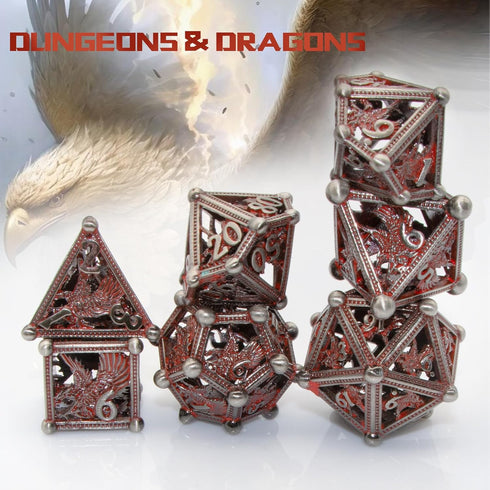 Hollow Metal Dice, HNCCESG DND Dice 3D Eagle Design, 7 pc Bloody Dice Set for Dungeons and Dragons