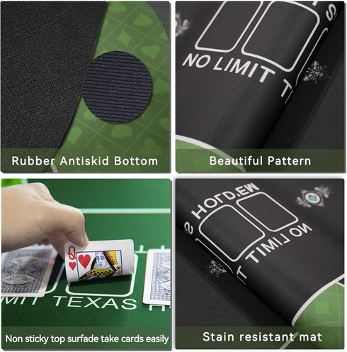 71" x 35" Poker Mat for Table - Smooth Water Repellent Surface, Nonslip Rubber Bottom, Green, Easy to Roll Up