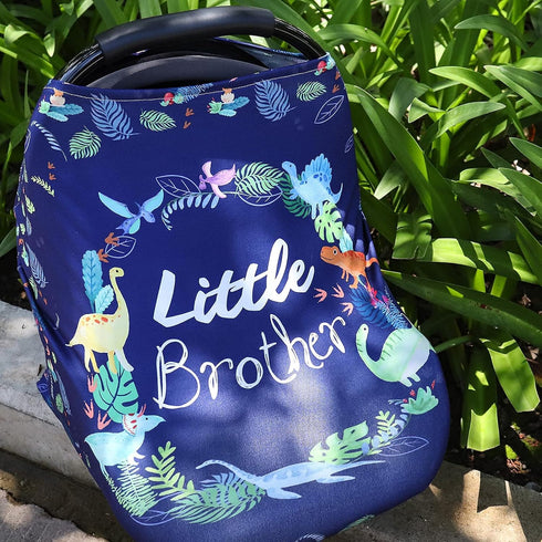 Baby Car Seat Cover for Boys, Little Brother Canopy, Multiuse Nursing Covers, Dinosaur Theme, Ultra-Soft