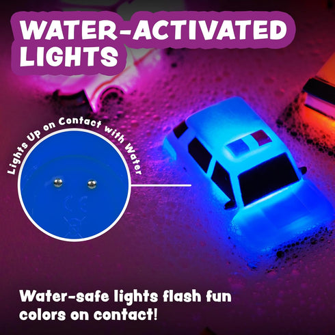 12 Pack Tub Works Emergency Cars Light Up Bath Toys, | Water-Activated Light Up Toys Flash & Change Color | Easy-Grip