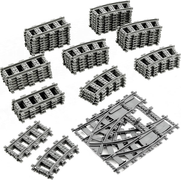 MANNIDOO Classic City Train Tracks, 54 Pieces Railroad Track with 32 Curved,